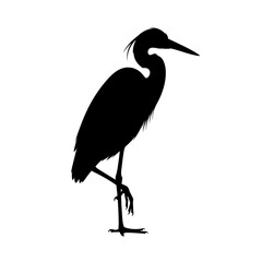 Silhouette of a great blue heron standing tall wildlife bird art icon symbol silhouette