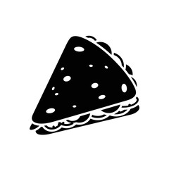 Simple black and white slice of pizza icon represents delicious food and italian cuisine silhouette
