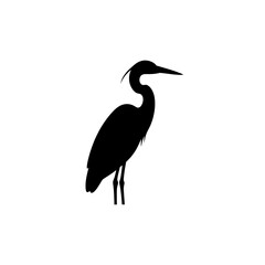 Silhouette of a heron standing alert with a subtle hint of a speech bubble above its head silhouette