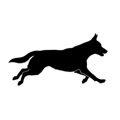 Dynamic silhouette of a running dog on a white square emblematic shape silhouette