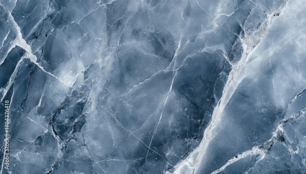 Poster the image shows a detailed close-up of a polished slab of blue marble featuring a complex network of
