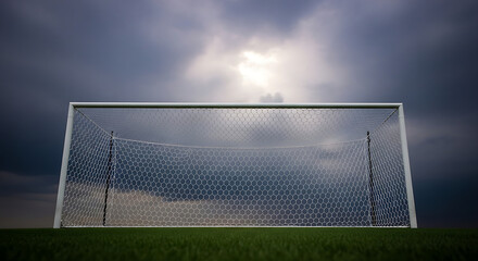 Fototapeta premium Futuristic energy efficient solar panel installation in a green field under a dramatic cloudy sky