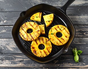 Grilled pineapple rings in a cast iron pan (1)