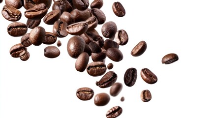 Obraz premium Coffee beans falling on white background