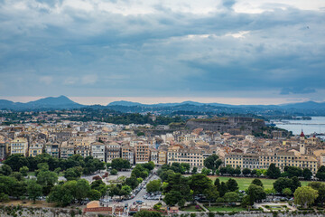 Naklejka premium Mediterranean island surrounded by the purest sea water and the historic city of Corfu Kerkyra in Greece