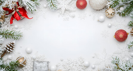 Winter Christmas white background with christmas balls and decoration - 3d rendering (3)