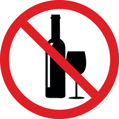 No alcohol sign vector illustration, Strike Through Red Circle. Prohibiting Alcohol Beverages. Beer Beverage Stop Sign, alcohol not allowed sign vector art