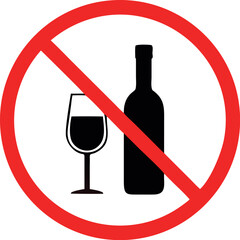 No alcohol sign vector illustration, Strike Through Red Circle. Prohibiting Alcohol Beverages. Beer Beverage Stop Sign, alcohol not allowed sign vector art