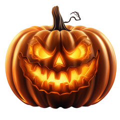 Halloween Jack-o’-Lantern Pumpkin Isolated on Transparent Background, Spooky Carved Pumpkin Clipart, Halloween Pumpkin Decoration Isolated