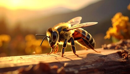 Honeybee in golden sunset