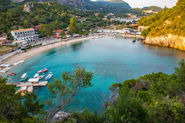 water sea idyll paradise oasis of warmth mood happiness and joy turquoise-blue water in the sea bay on the island of Corfu Paleokastritsa region Greece
