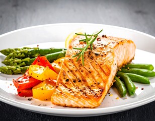 Grilled salmon with asparagus and peppers