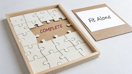 Fototapeta premium Completed Puzzle with Missing Piece and Inspirational Note