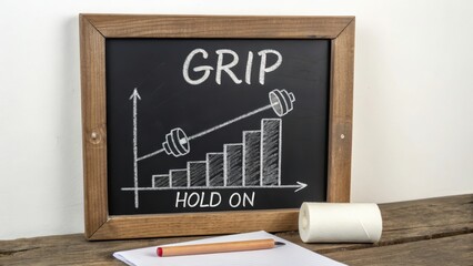 Motivational Fitness Graphic with Grip Weightlifting Bar Chart