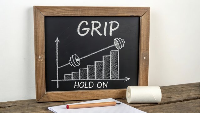 Motivational Fitness Graphic with Grip Weightlifting Bar Chart