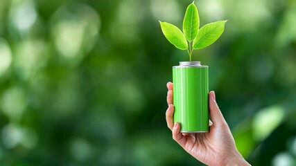 Growing renewable energy concept: green leaf battery transformation