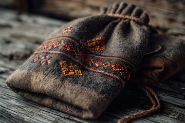 Handmade pouch showcasing traditional woolen embroidery art high resolution picture