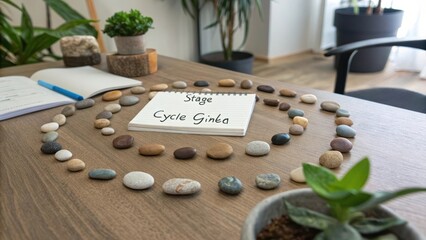 Stage for Cycle Gemba with Decorative Pebbles and Green Plants