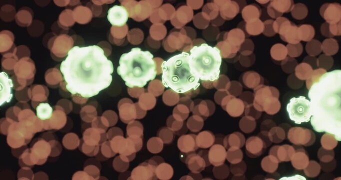 Glowing micro organisms float gracefully in a dark ambiance, surrounded by an array of luminous orbs creating a striking contrast. The colors blend seamlessly into an artistic representation of life.