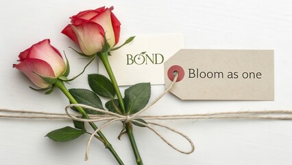 Fototapeta premium Elegant Roses with Tag and Twine for Symbolizing Connection