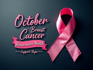 October breast cancer awareness month with pink ribbon and supportive message