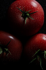 Fresh tomatoes with water drops, organic vegetable, healthy food