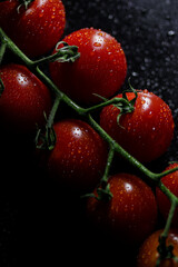 Fresh tomatoes with water drops, organic vegetable, healthy food