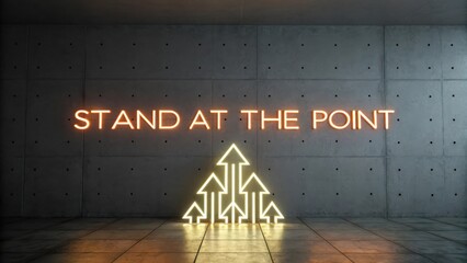 Stand at the Point Neon Sign with Arrow Design in Modern Space
