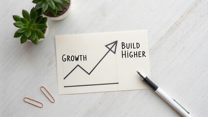Concept of Growth with Graph and Encouraging Words on Table Surface