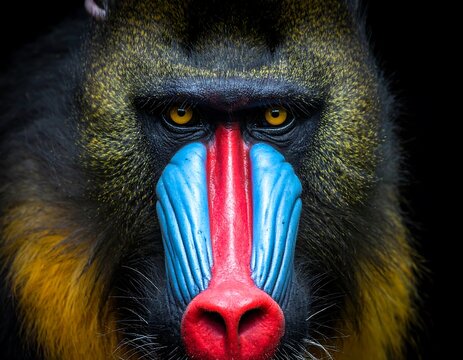 Close-up of mandrill face. Vibrant colors
