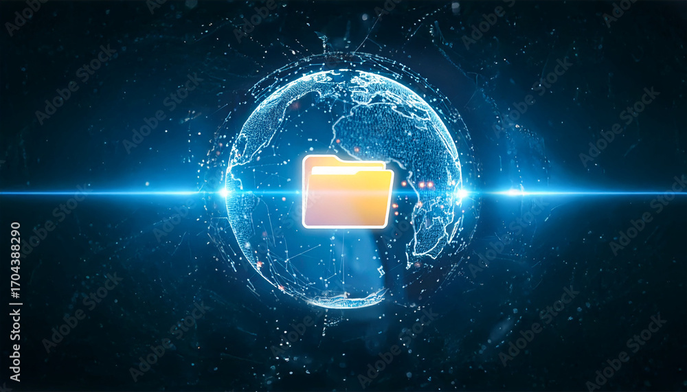 Poster data storage, global network concept with file folder
