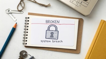 Concept of System Breach with Broken Lock Illustration on Desk
