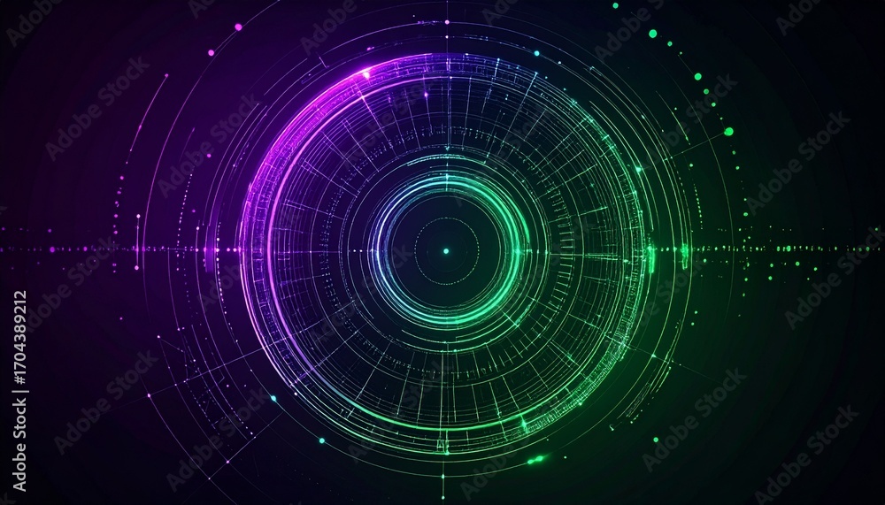 Poster futuristic digital circle of geometric lines on a dark background. it can represent data visualizati