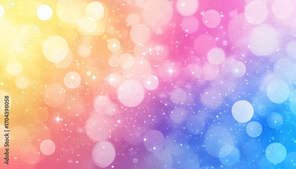 Poster the image shows a gradient of pastel colors with blurred circles and small, bright sparkles througho