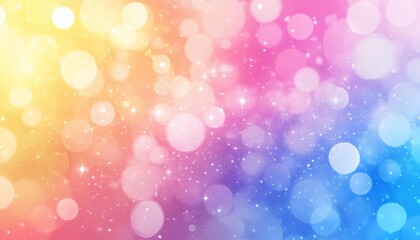 Fototapeta premium The image shows a gradient of pastel colors with blurred circles and small, bright sparkles throughout.