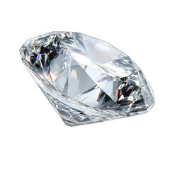 A radiant,faceted diamond, angled view