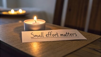 Small Effort Matters Inspiration with Candle and Light on Wood Surface