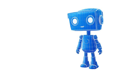 Fototapeta premium A friendly blue robot design with wireframe effect, creating a futuristic look. The robot has a cute, approachable design, evoking curiosity and imagination