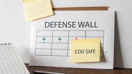 Defense Strategy Wall with Sticky Notes and Planning Tools on Desk
