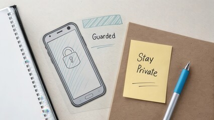 Smartphone with Lock Icon and Notes on Privacy and Security Concepts