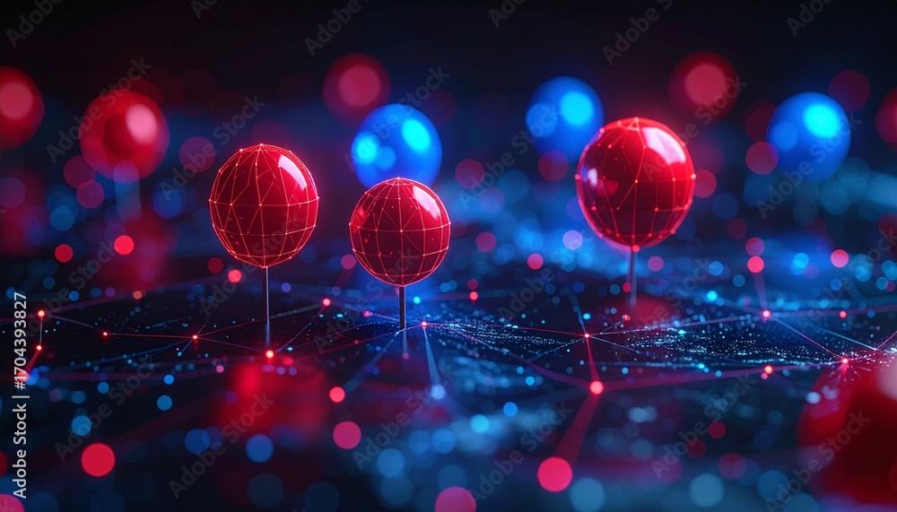 Poster abstract representation of interconnected spheres, a futuristic tech design