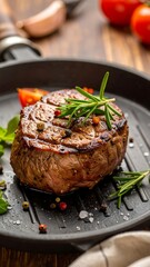 Grilled steak on a pan