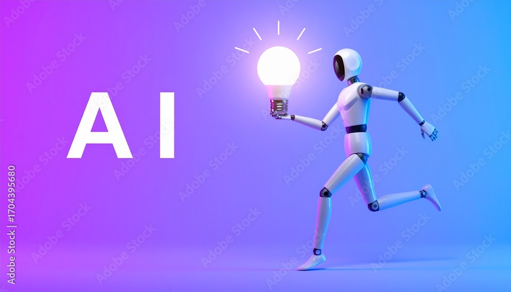 Poster the futuristic concept of artificial intelligence. the image features a robot holding a glowing ligh