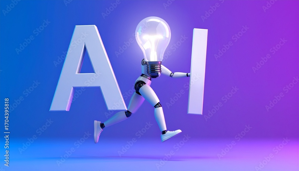 Aufkleber a conceptual image of a robot running with lightbulb head, symbolizing artificial intelligence and i