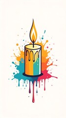 Colorful candle with paint splatter