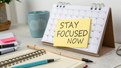 Stay Focused: Desk Setup with Calendar, Notepad, and Coffee Cup