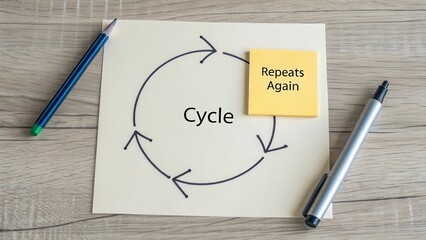 Circular Process Concept with Notes and Writing Instruments on Desk