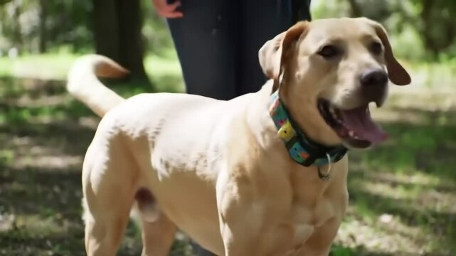 Dog on a leash in park