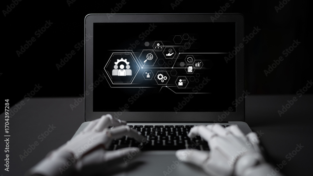 Poster ai optimizing business management system, enhancing productivity, tracking progress, analyzing perfo