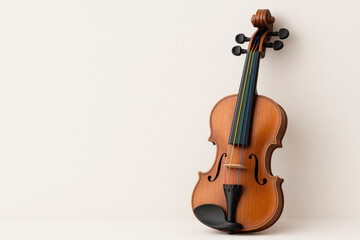 Fototapeta premium Violin with rainbow strings. Space for text.